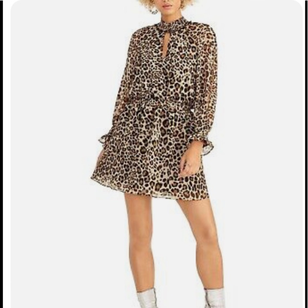 RACHEL ROY Size 2X Leopard Cocktail Dress Animal HiNeck Balloon Sleeve Keyhole
